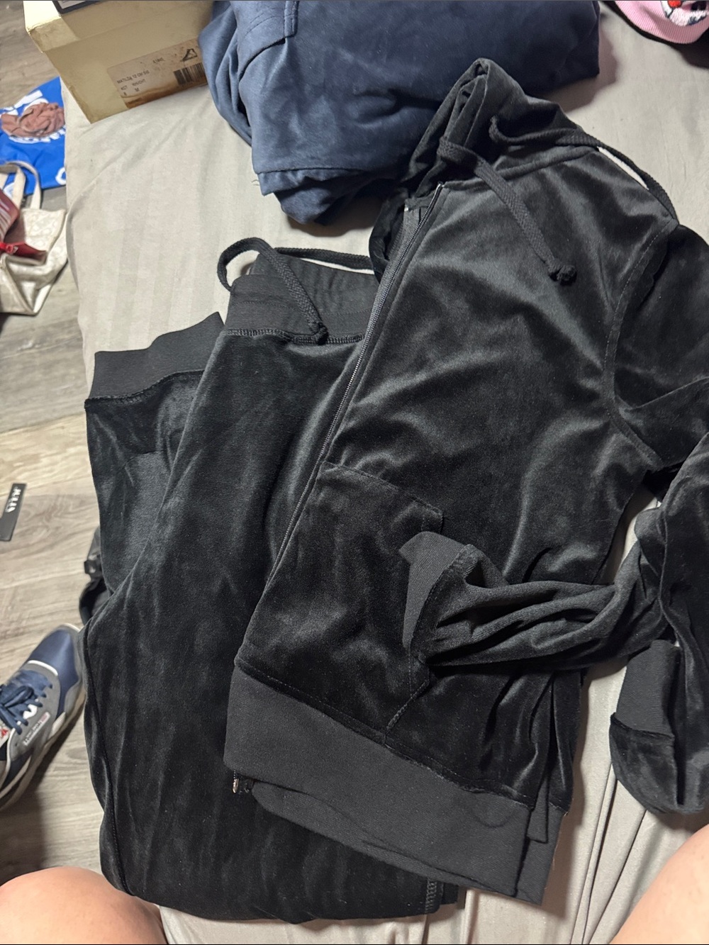 Fashion Nova Black Velour Lounge Hoodie and Joggers Set